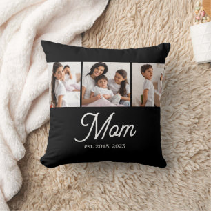 Mom Established Script Black 3 Photo Cushion