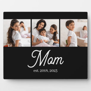 Mom Established Script Black 3 Photo Plaque