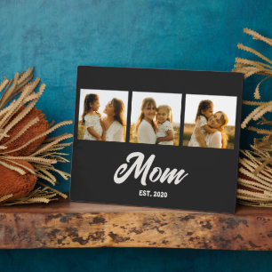 Mom Established Script Black 3 Photo Plaque