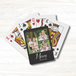 Mom Established Script Black 3 Photo  Playing Cards