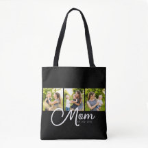 Mom Established Script Black 3 Photo Tote Bag