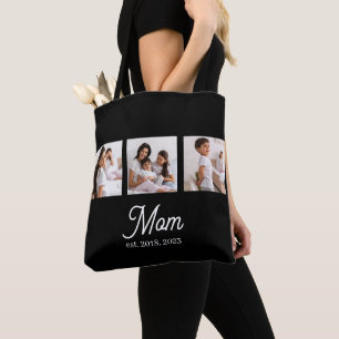 Mom Established Script Black 3 Photo Tote Bag