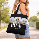 Mom Established Script Black 3 Photo Tote Bag<br><div class="desc">Black White Mom Established Script 3 Photo Design. Replace the photos with your own of your kids and change the years to the years you became a mom.</div>