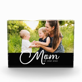 Mom Established Script Black Photo  Block