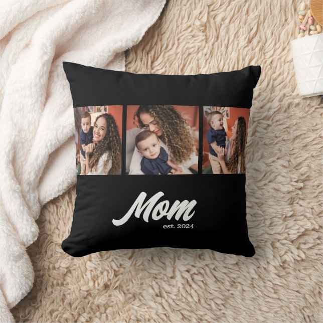 Mom Established Script Black Photo Cushion (Blanket)