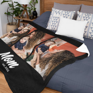 Mom Established Script Black Photo Fleece Blanket