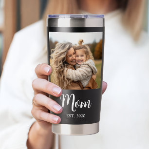 Mom Established Script Black Photo Insulated Tumbler