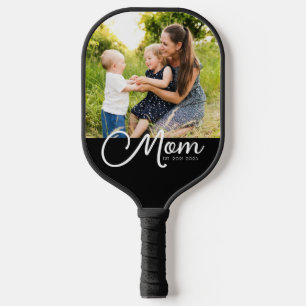 Mom Established Script Black Photo  Pickleball Paddle