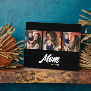 Mom Established Script Black Photo Plaque