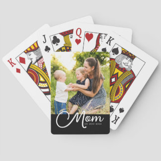Mom Established Script Black Photo  Playing Cards