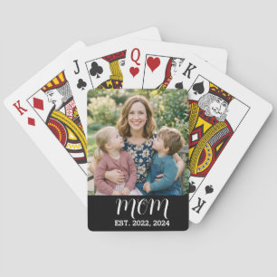 Mom Established Script Black Photo Playing Cards