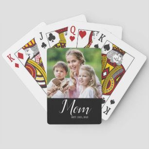 Mom Established Script Black Photo  Playing Cards