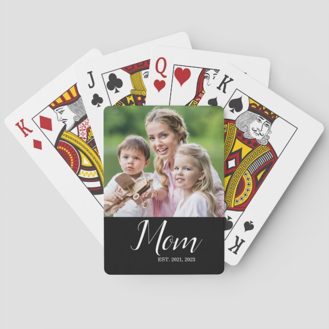 Mom Established Script Black Photo  Playing Cards (Back)