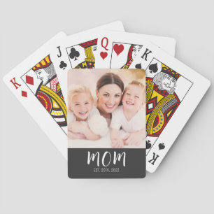 Mom Established Script Black Photo Playing Cards