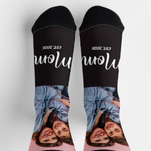 Mom Established Script Black Photo Socks