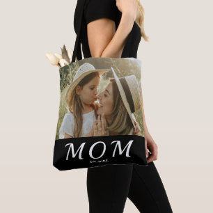 Mom Established Script Black Photo  Tote Bag