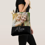 Mom Established Script Black Photo Tote Bag<br><div class="desc">Black White Mom Established Script Black Photo Design. Replace the photo with your own of your child or children and change the year(s) to the year(s) you became a mom.</div>
