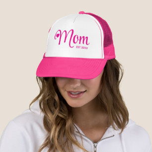 Mom Established Simple Script Mothers Gift Trucker Hat