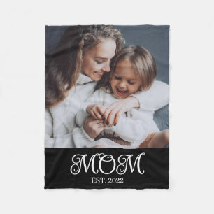 Mom Established White Modern Script Photo Fleece Blanket