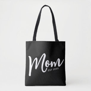Mom Established White Script Tote Bag