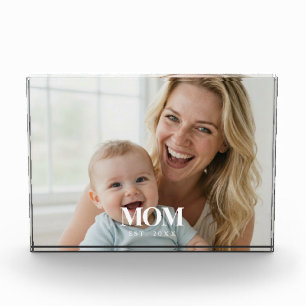 MOM Established White Typography Photo Gift Block