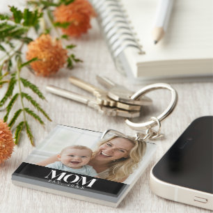 MOM Established White Typography Photo Gift Key Ring
