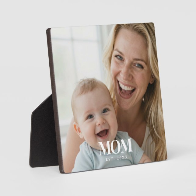 MOM Established White Typography Photo Gift Plaque (Front)