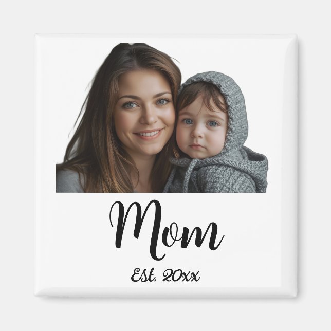 Mom Established Year Black Modern Script  Magnet (Front)