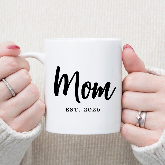 Mom Established Year New Mother Gift Coffee Mug (Mom Established Year Elegant Script Font New Mother Gift Coffee Mug)