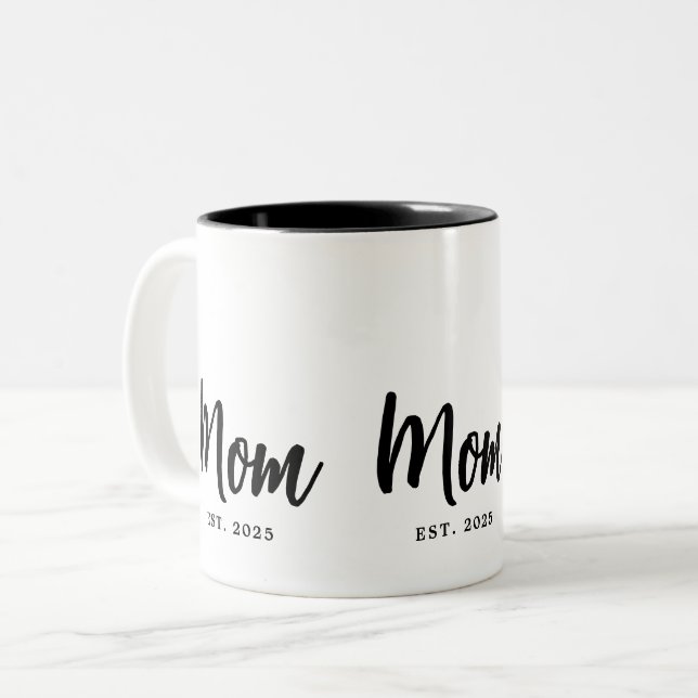 Mom Established Year New Mother Gift Two-Tone Coffee Mug (Front Left)