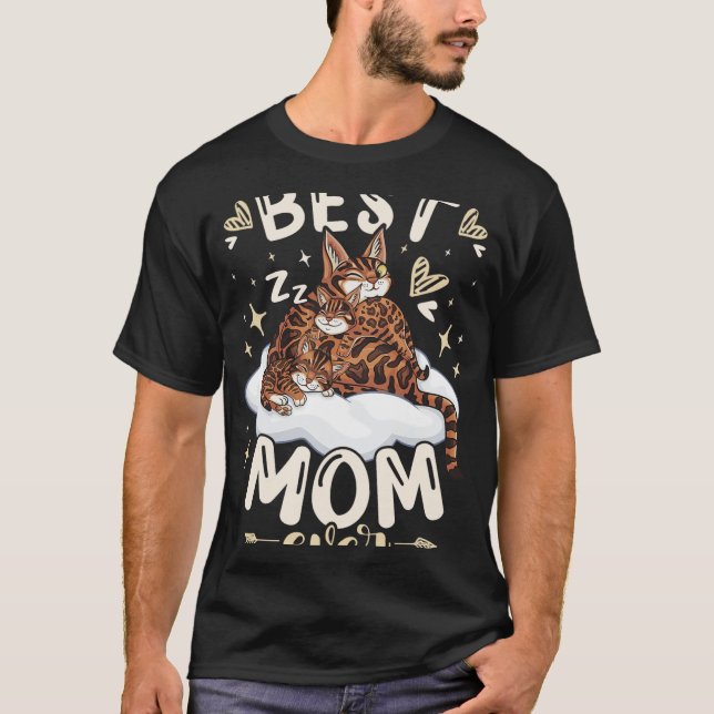 Mom Ever, Bengal Cat 2 Kittens, Mother's Day, Moth T-Shirt (Front)