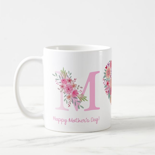Mom flower heart Happy Mother's Day Mug (Left)