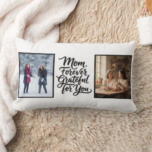 Mom Forever Grateful For You Two Photo Soft Script Lumbar Cushion