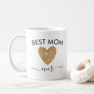 Mom Gift Mothers Day Best Mom Gold Glitter Heart Coffee Mug