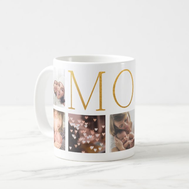 MOM Gold Foil modern elegant text Multi 7 Photo Coffee Mug (Front Left)