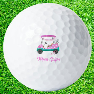 Mom Golfer Pink Polka Dot Cart Golf Balls