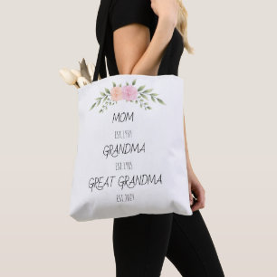 Mom Grandma Great Grandma Est Custom Year Tote Bag
