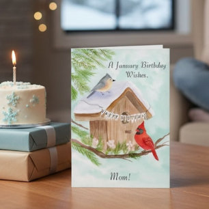 Mom Happy January Birthday With Birds at Bird Card