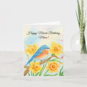 Mom Happy March Birthday Blue Bird Card