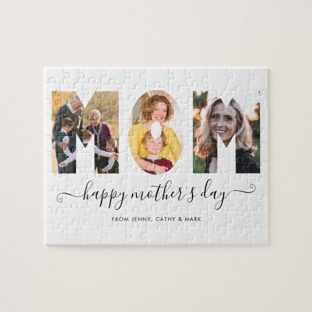 MOM Happy Mother's Day 3 Photo Collage Custom Text Jigsaw Puzzle (Horizontal)