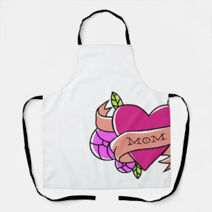 MOM Heart Tattoo Pink Inked Love Fun Apron