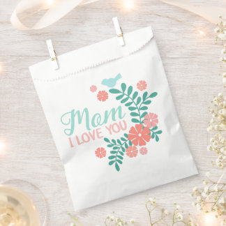 Mom I love you text in cute floral bird design Favour Bags