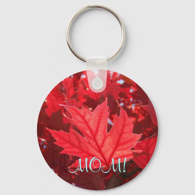MOM! keychain Red Leaves Autumn Fall Leaf (Front)