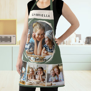 Mom Kids Sage Green Baking Photo Collage Kitchen Apron