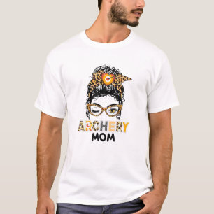 Mom Life Archery Mothers Day Leopard Messy Bun T-Shirt