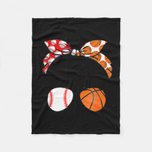 Mom life baseball basketball mom messy bun funny fleece blanket