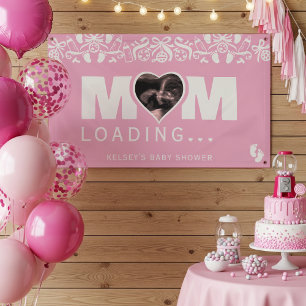 Mom Loading Photo Ultrasound Pink Baby Shower Banner