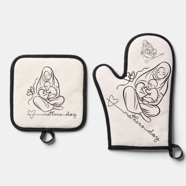 Mom Love  Beautiful Design Oven Mitt & Pot Holder Set (Front)
