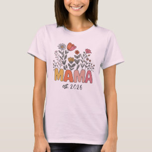 Mom Mama Est 2026 Pregnancy Floral Personalized T-Shirt