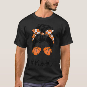 Mom Messy Hair Bun Aviators Glasses Basketball Mot T-Shirt